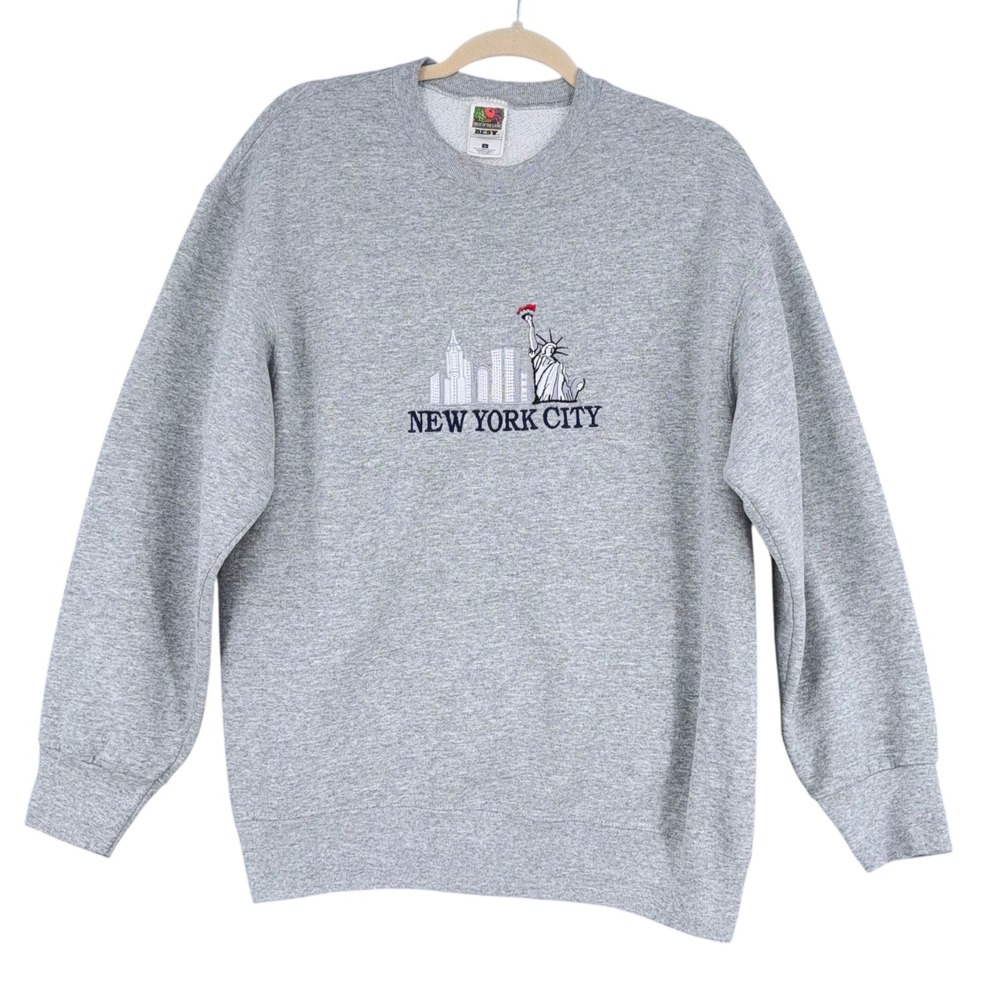 Vintage New York City Sweatshirt Fruit of the Loom Gray Statue of Liberty‎ L